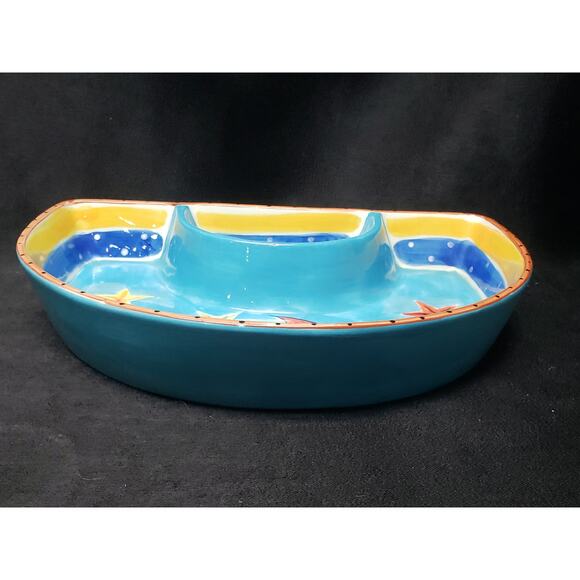 HausenWare Tropical Fish Ocean Appetizer Serving Bowl Platter Dish Chips Dip - Picture 2 of 10